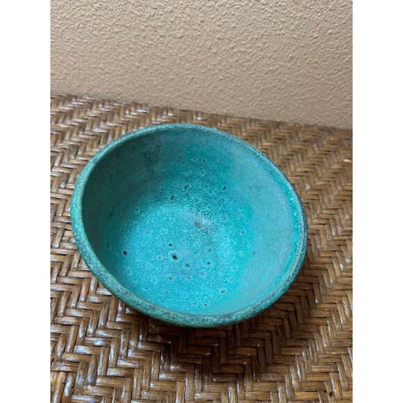 Vintage Buffalo Pottery Cerulean & Terracotta Ceramic Bowl  Decorations - Picture 2 of 6